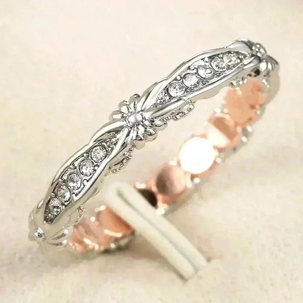 Lovely 14k Rose Gold 925 Silver White Sapphire Band